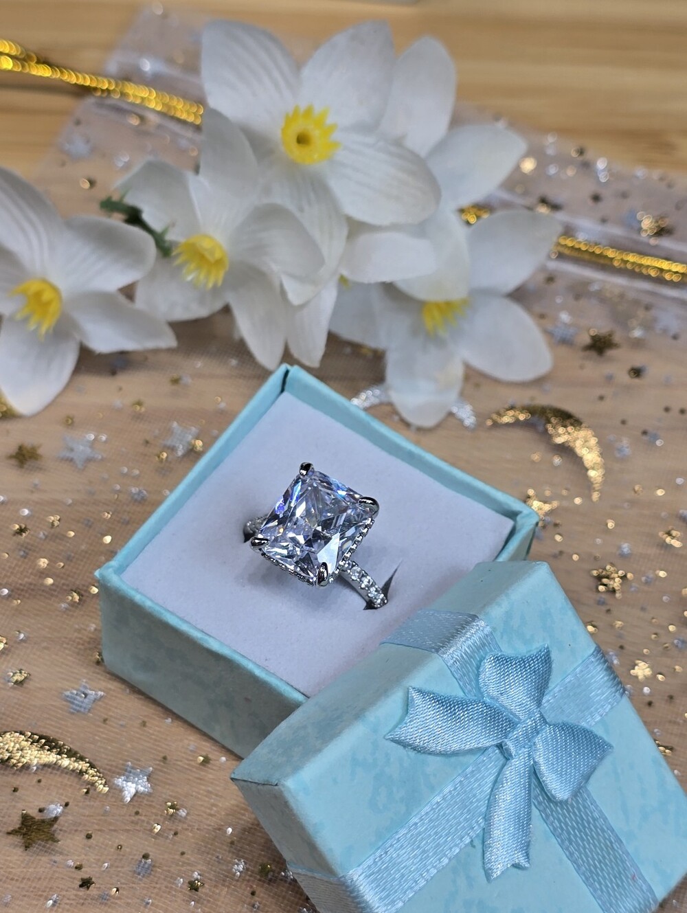 White Solitaire Cushion-Cut Engagement Ring - Women Jewelry - Picture 4 of 10
